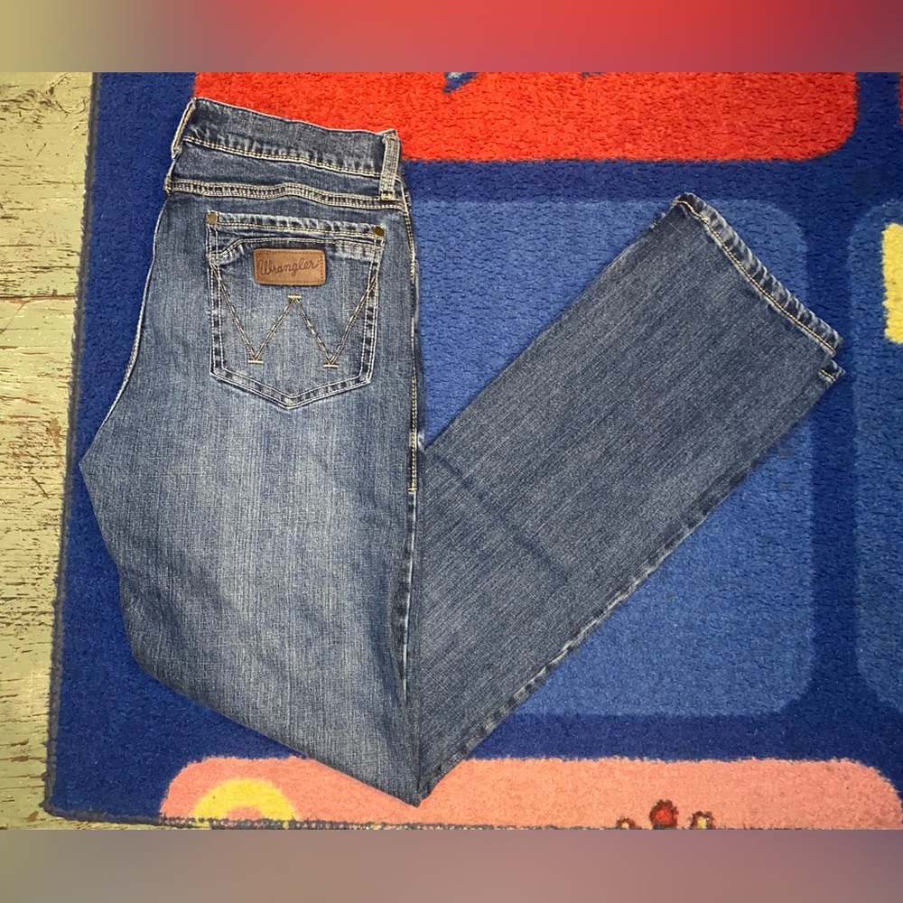Wrangler Retro Jeans Mens 32x34 Slim Boot Denim Blue Cowboy Western Embroidered
